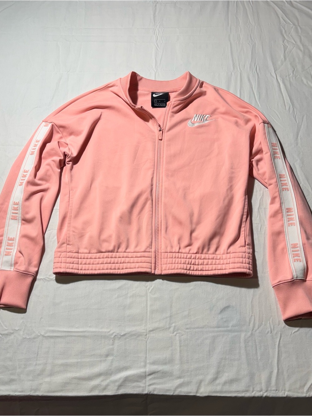 Girls Nike Pink Crop Track Jacket with Logo Tape Sleeves